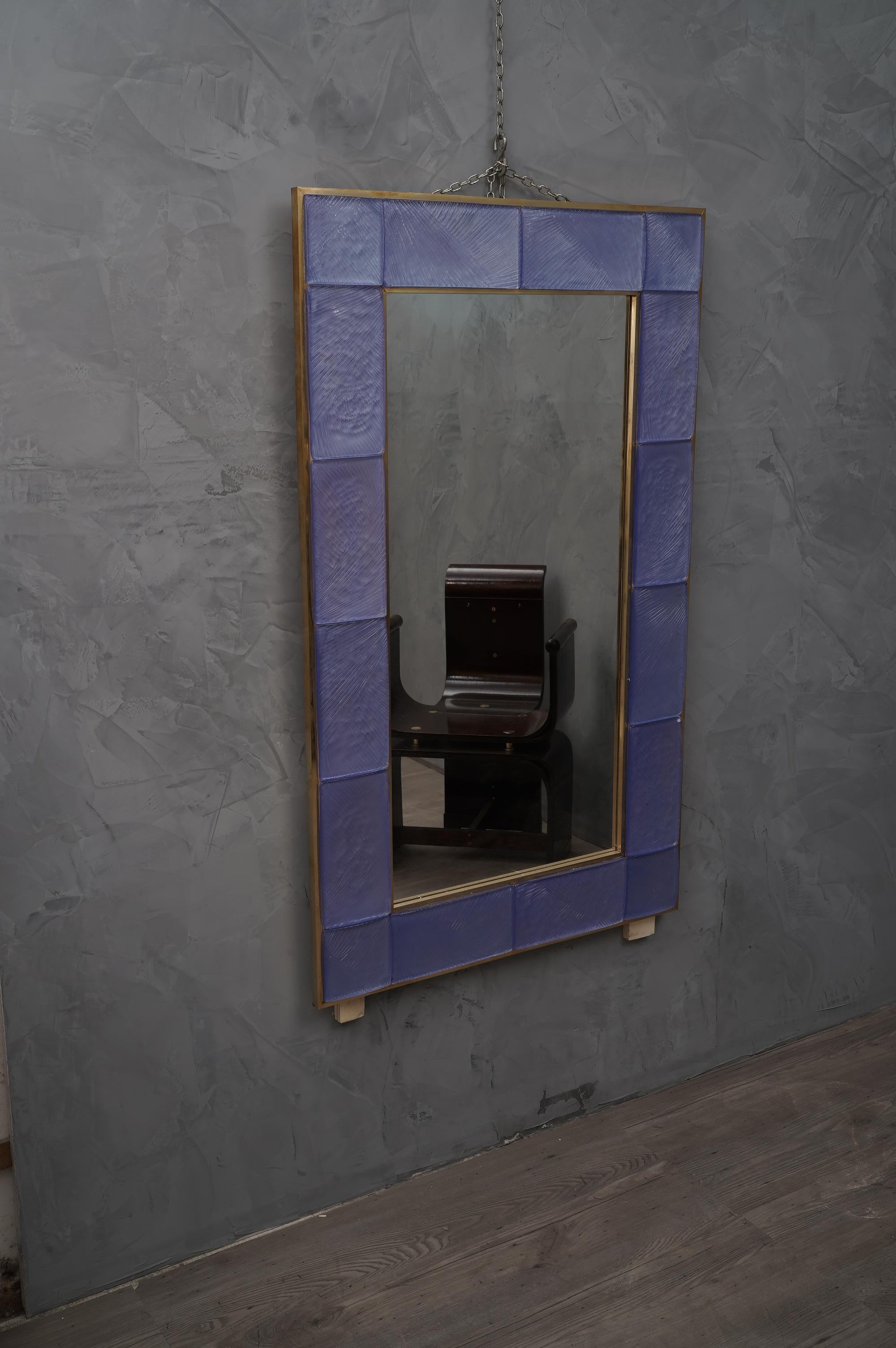 Murano Light Blue Art Glass Italian Mid-Century Wall Mirror, 1970 2