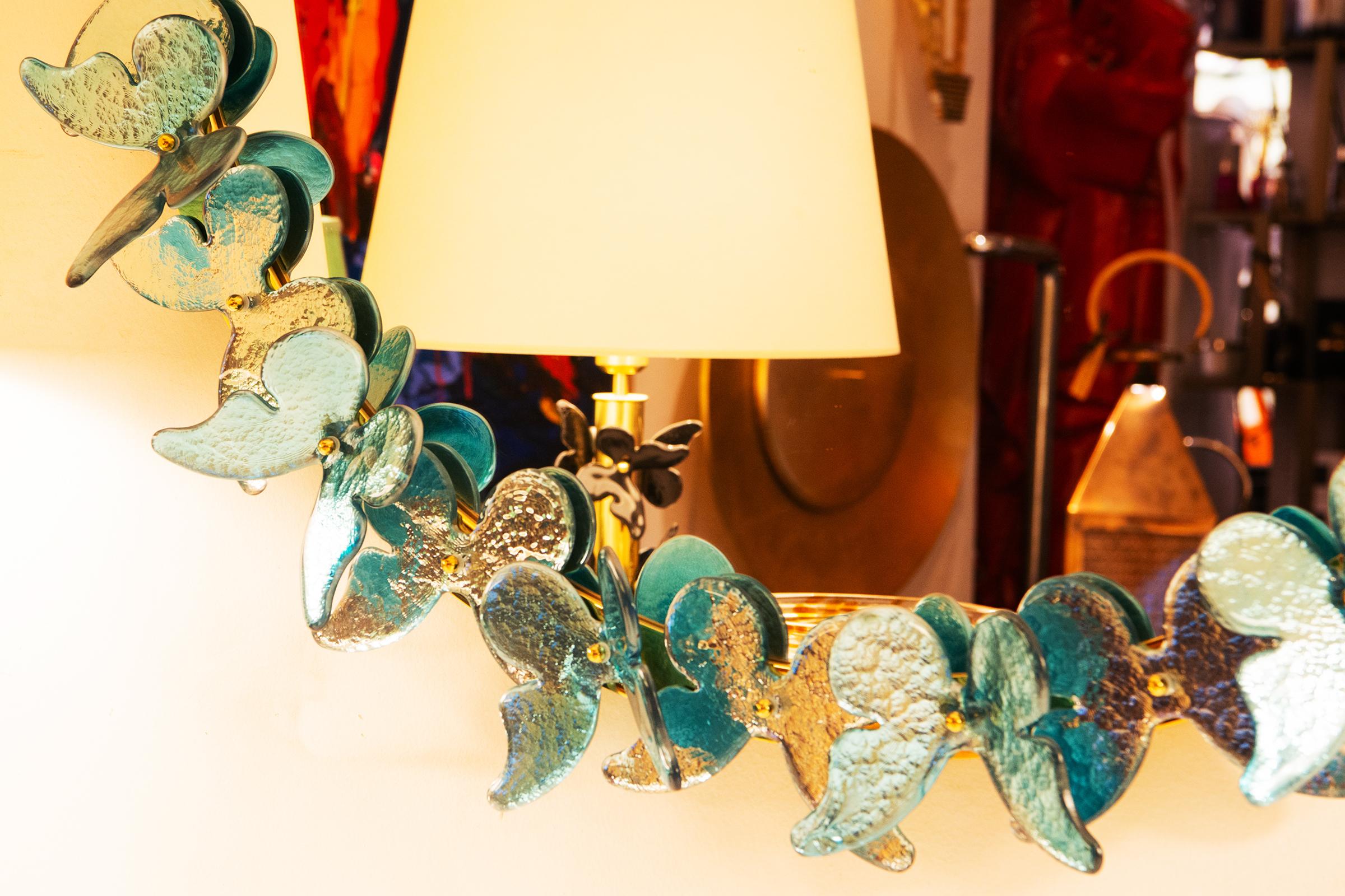 Hand-Crafted Murano Light Blue Butterflies Mirror For Sale
