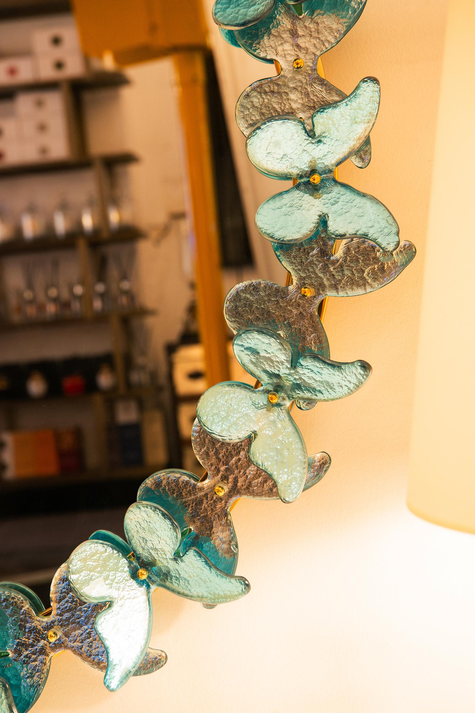 Contemporary Murano Light Blue Butterflies Mirror For Sale