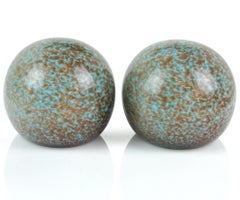 Murano Light Blue Copper Aventurine Italian Art Glass Ball Bookend Sculptures
