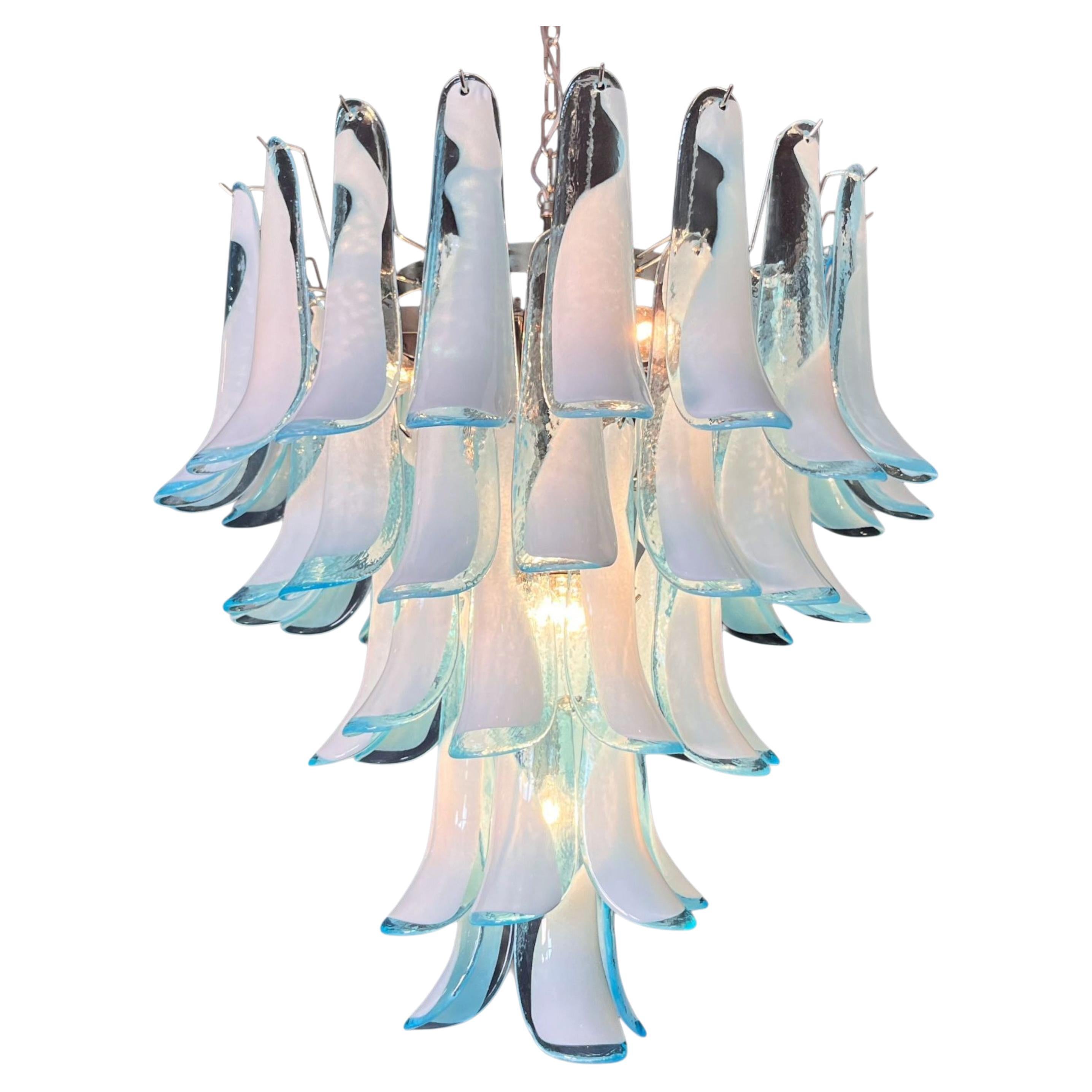 Murano Light Blue Opaline Glass Chandelier, 80 Handblown Pendants