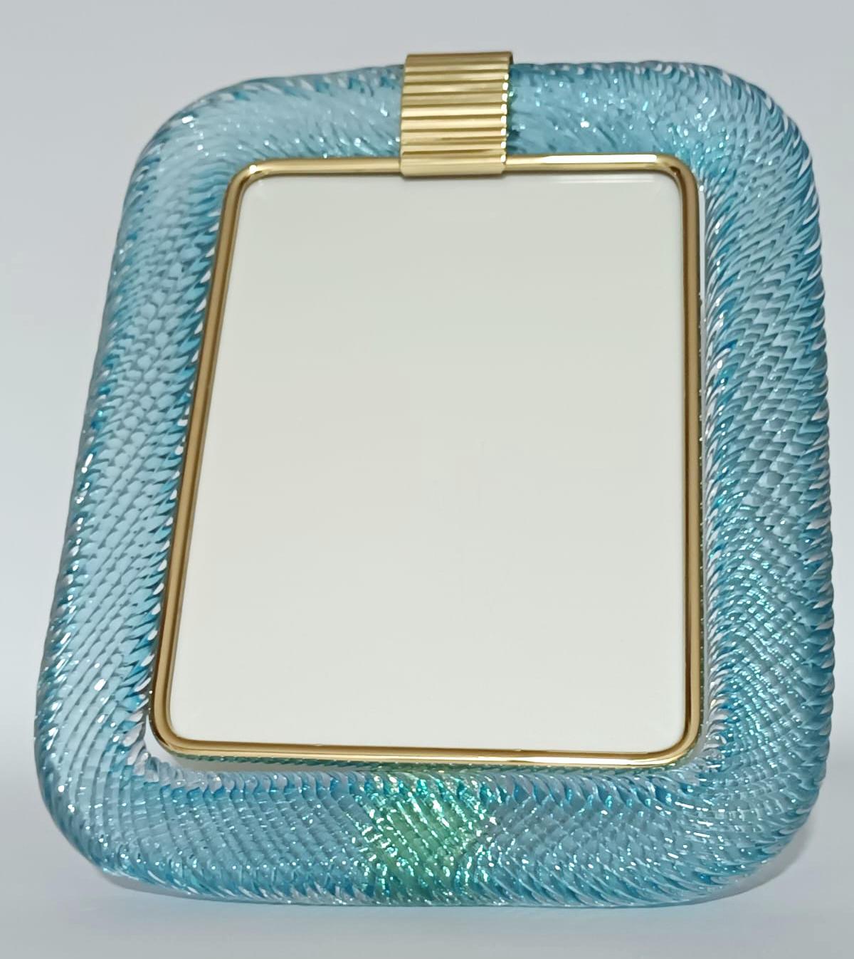 Mid-Century Modern Murano Light Blue Photo Frame by Barovier e Toso, 4 Available For Sale