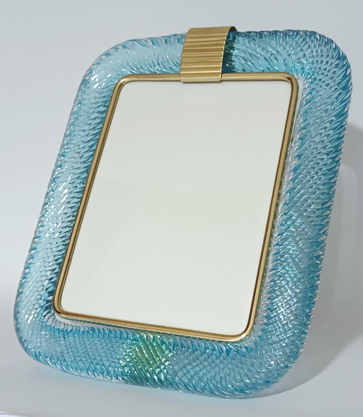 Italian Murano Light Blue Photo Frame by Barovier e Toso, 4 Available For Sale