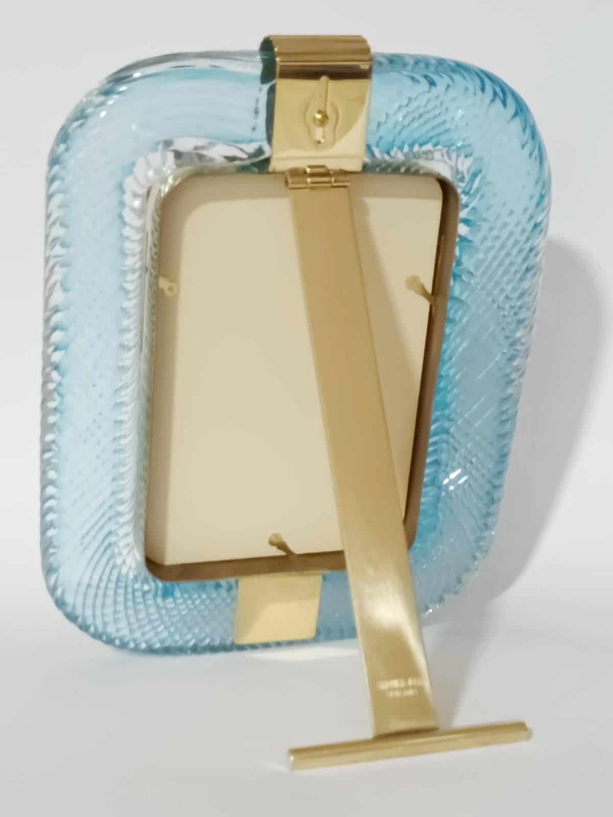 Murano Light Blue Photo Frame by Barovier e Toso In Good Condition For Sale In Los Angeles, CA