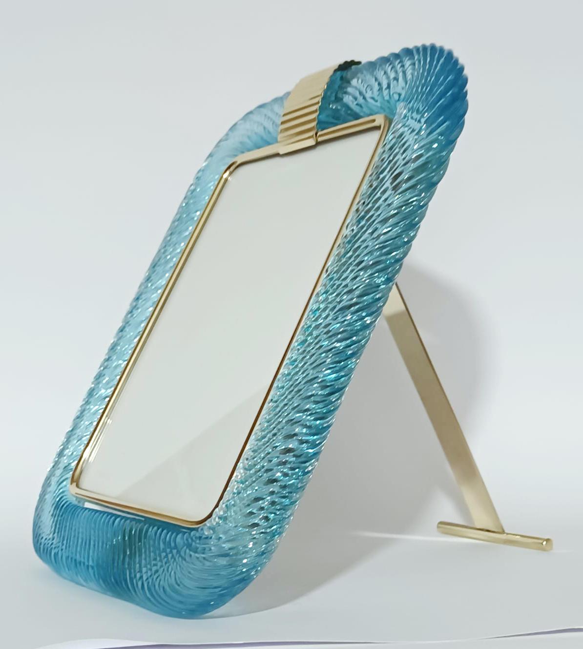 Murano Light Blue Photo Frame by Barovier e Toso, 4 Available In Good Condition For Sale In Los Angeles, CA