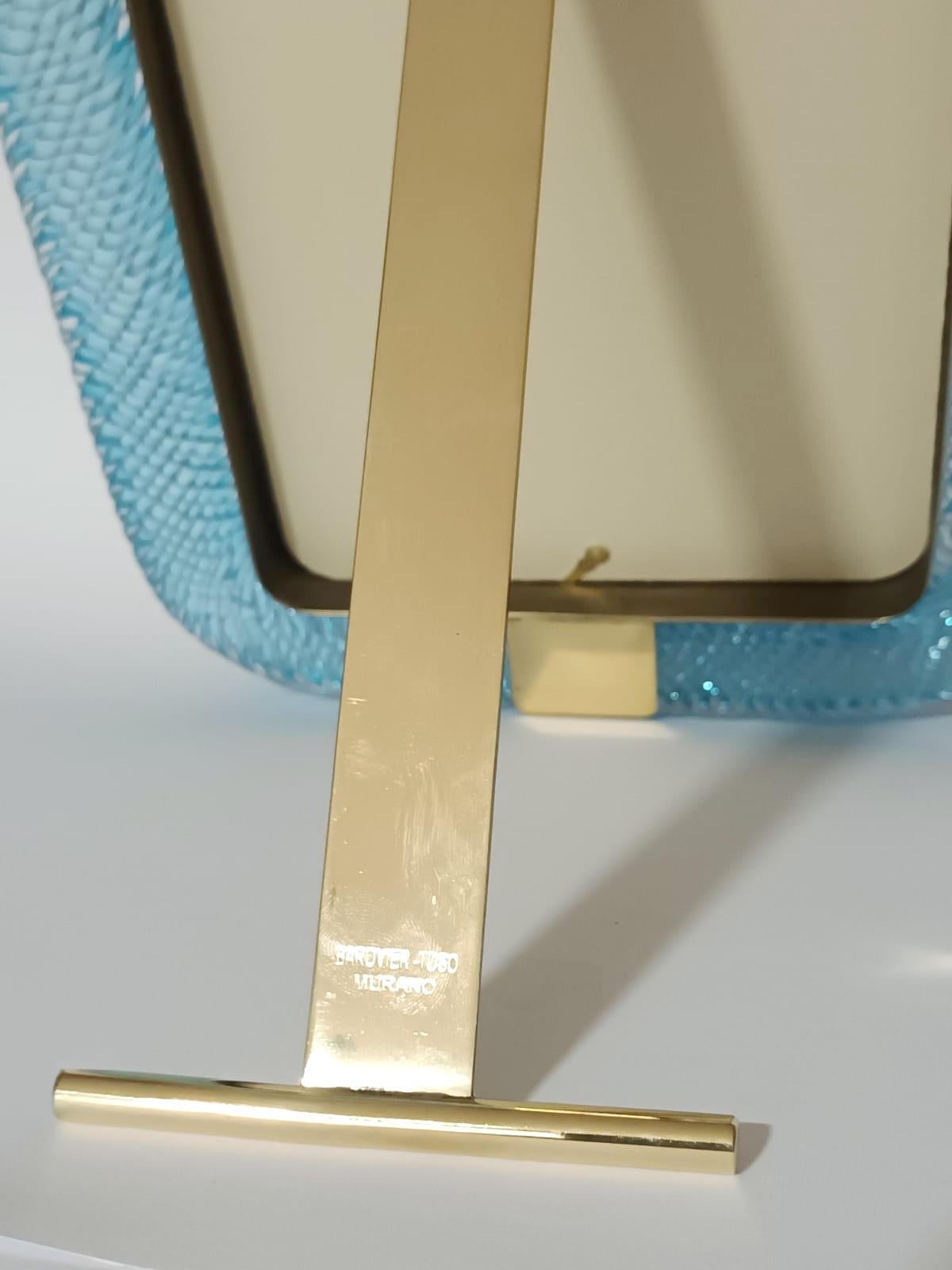 Brass Murano Light Blue Photo Frame by Barovier e Toso, 4 Available For Sale