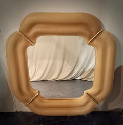 Murano Light Cream Glass and Brass Mid-Century Console Wall Mirror, 2020