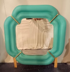 Murano Light Green Glass and Brass Mid-Century Console Wall Mirror, 2020