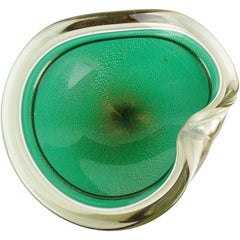 Murano Light Tan Green Gold Flecks Italian Art Glass Bowl Jewelry Ring Bowl