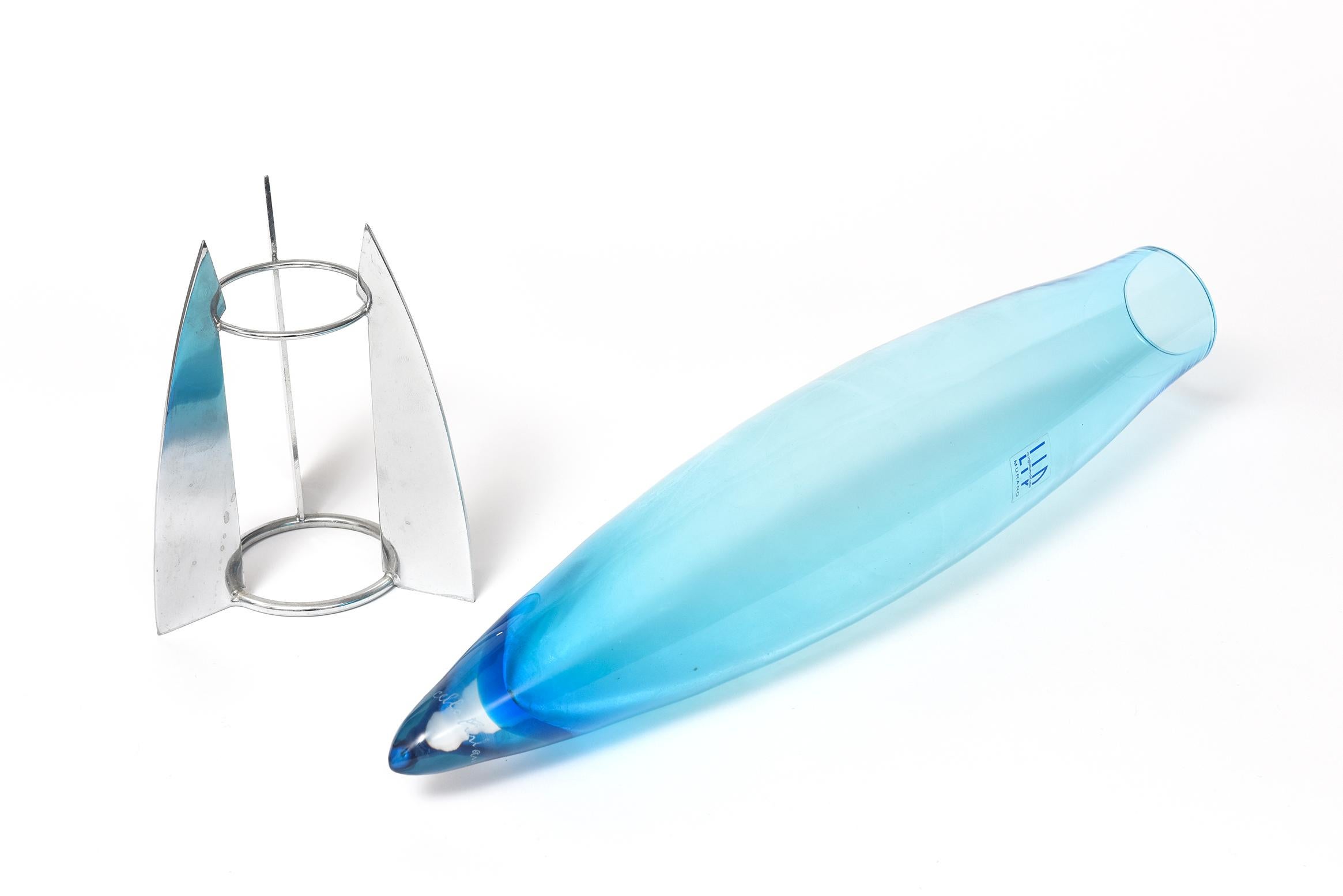 Vase à fusil en verre bleu de Murano LIP conçu par Marcello Furlan en vente 2