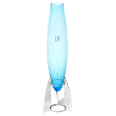 Retro Murano LIP Blue Glass Rocket Vase Designed by Marcello Furlan