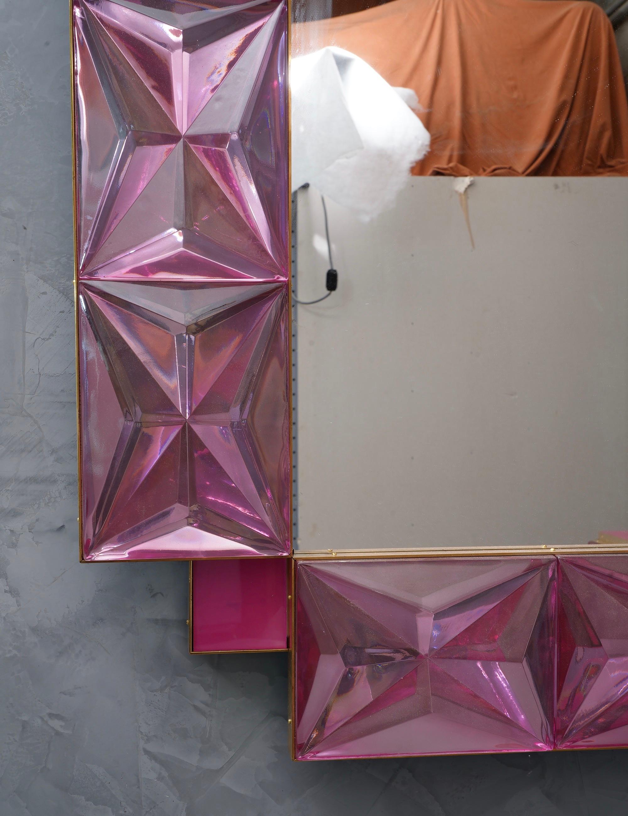 Murano Lively Pink Art Glass Italian Modern Wall Mirror, 2020 1