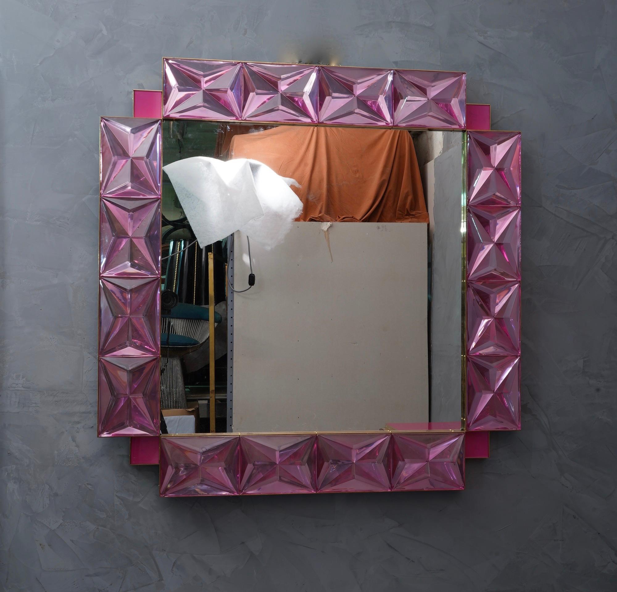 Contemporary Murano Lively Pink Art Glass Italian Modern Wall Mirror, 2020