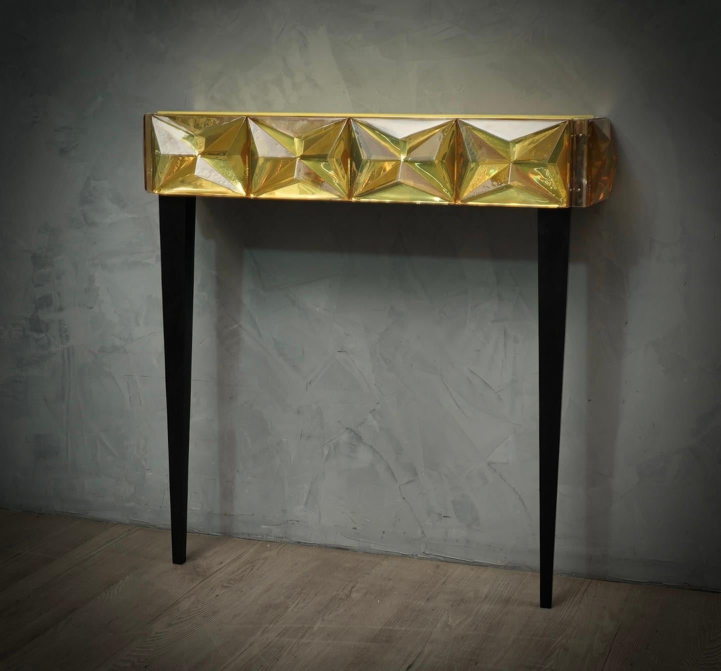 Brass Murano Lively Yellow Art Glass Italian Modern Console, 2020 For Sale