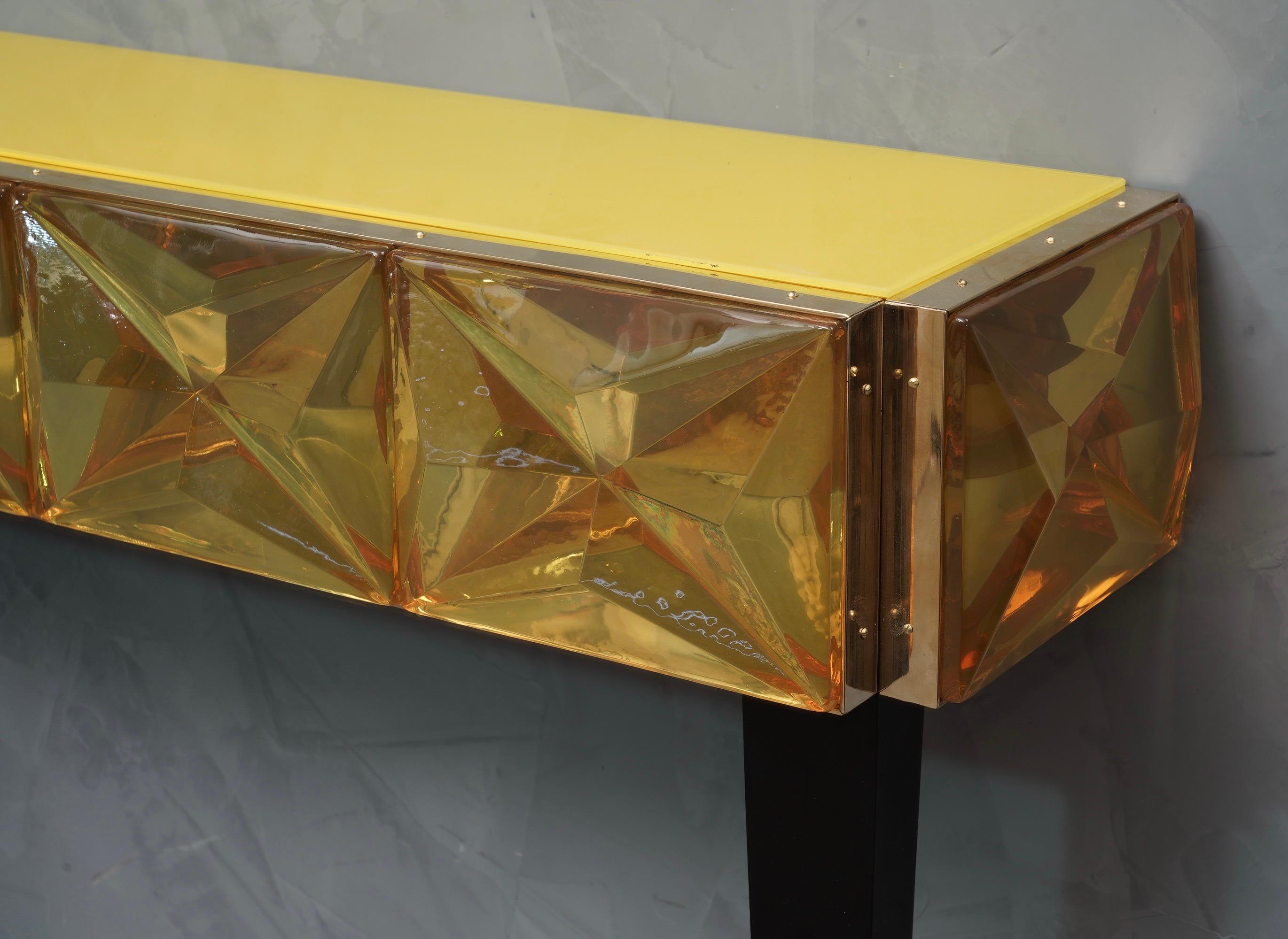 Contemporary Murano Lively Yellow Art Glass Italian Modern Console, 2020 For Sale