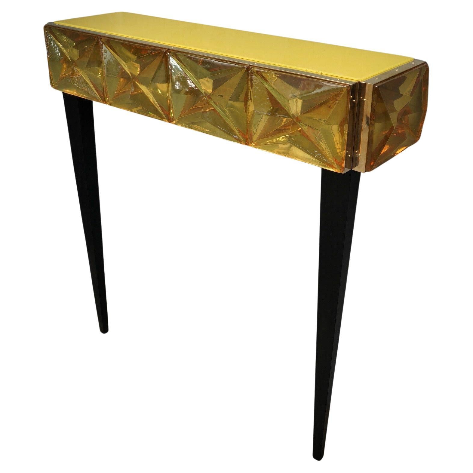 Console moderna italiana in vetro artistico giallo vivo di Murano, 2020