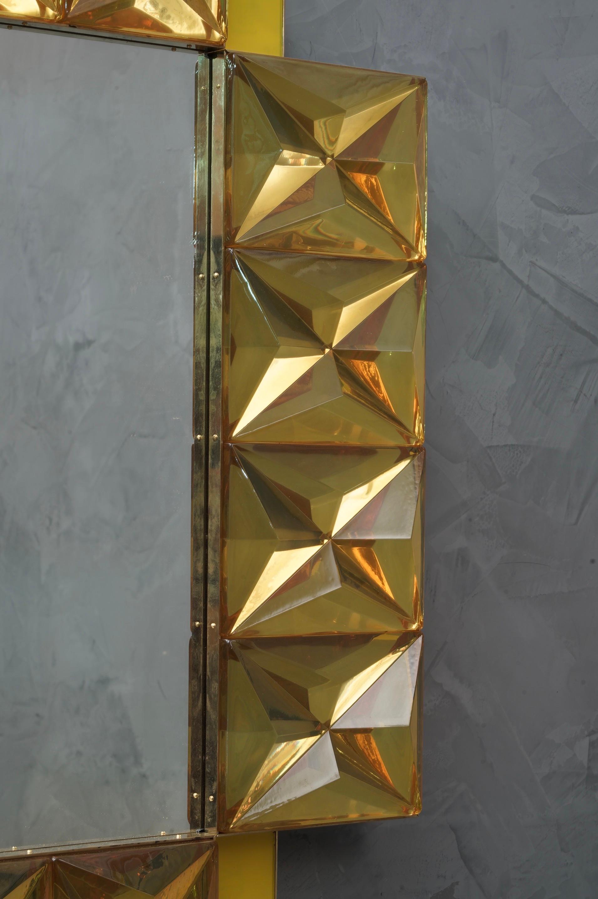 Mid-Century Modern Murano Lively yellow Art Glass Italian Modern Wall Mirror, 2020