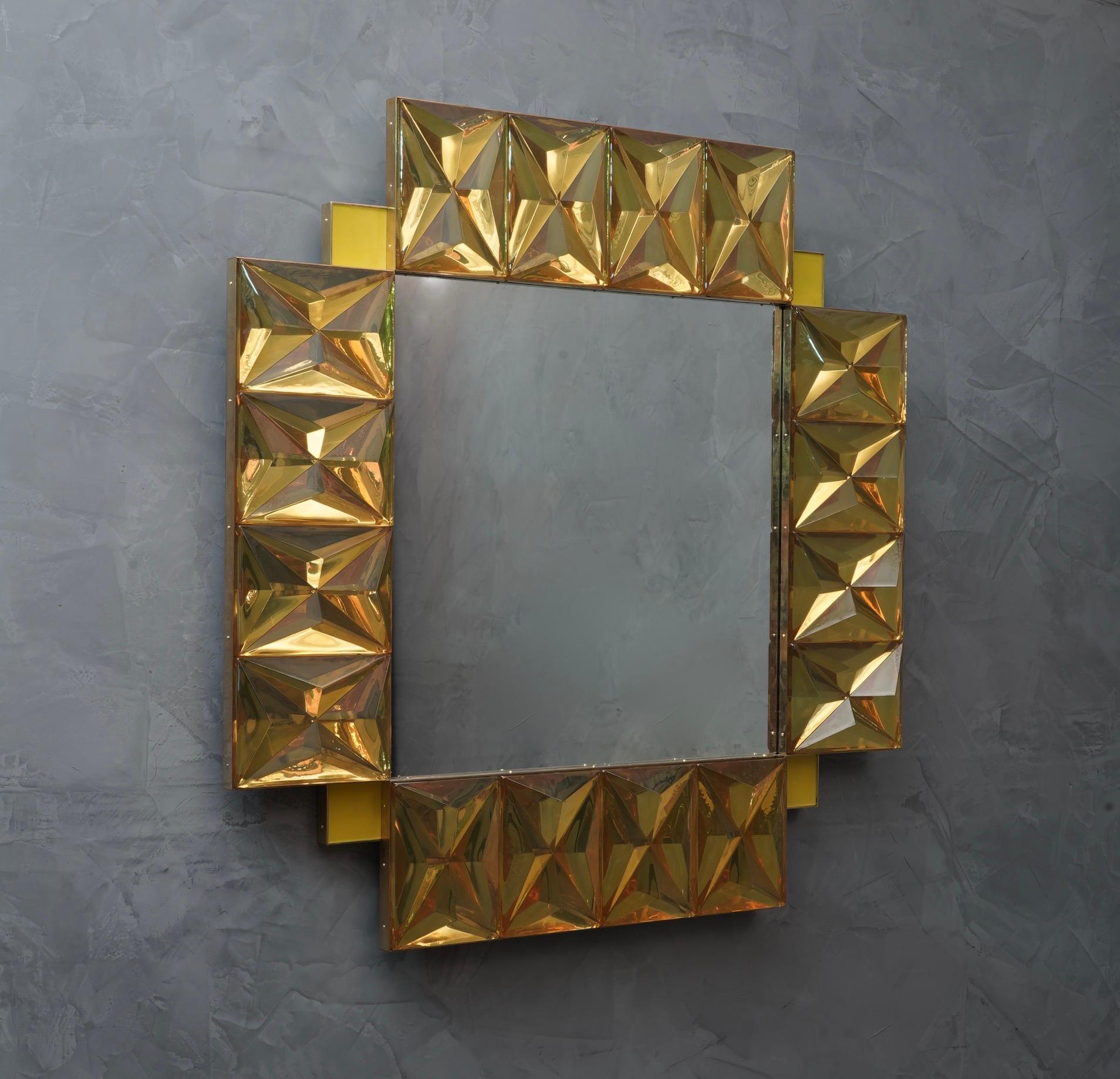 Murano Lively yellow Art Glass Italian Modern Wall Mirror, 2020 In Good Condition In Rome, IT