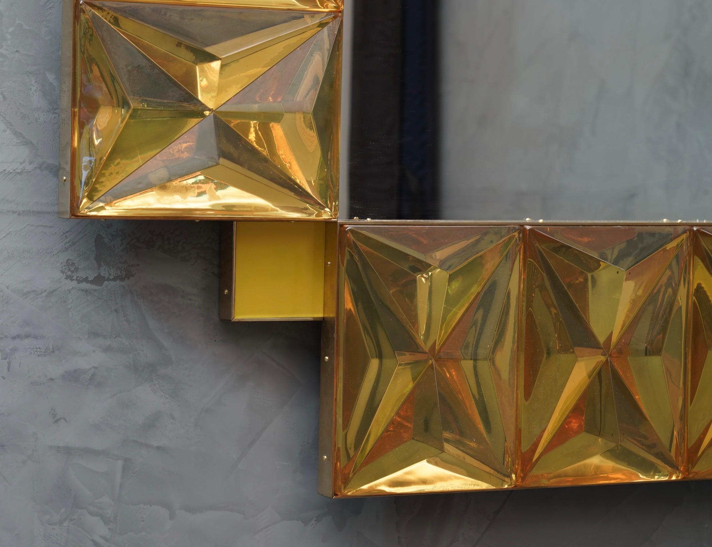 Contemporary Murano Lively yellow Art Glass Italian Modern Wall Mirror, 2020