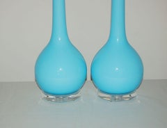Murano Long Neck Glass Table Lamps by Seguso in Blue