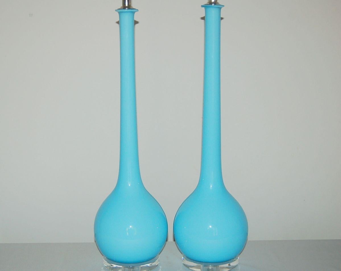 Lámparas de mesa de cristal de Murano de cuello largo de Seguso en azul Moderno de mediados de siglo en venta