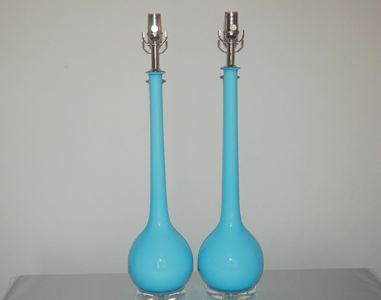 Mid-Century Modern Murano Long Neck Glass Table Lamps by Seguso in Blue For Sale