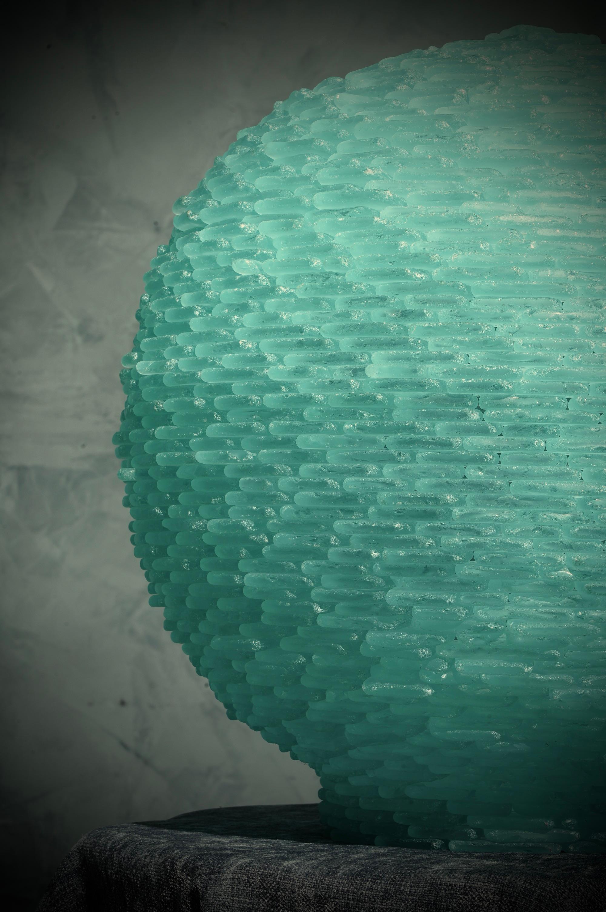 Lampadaire/lampe de bureau rond en verre d'art Lunar Globe de Murano, vert eau, 1970 en vente 1