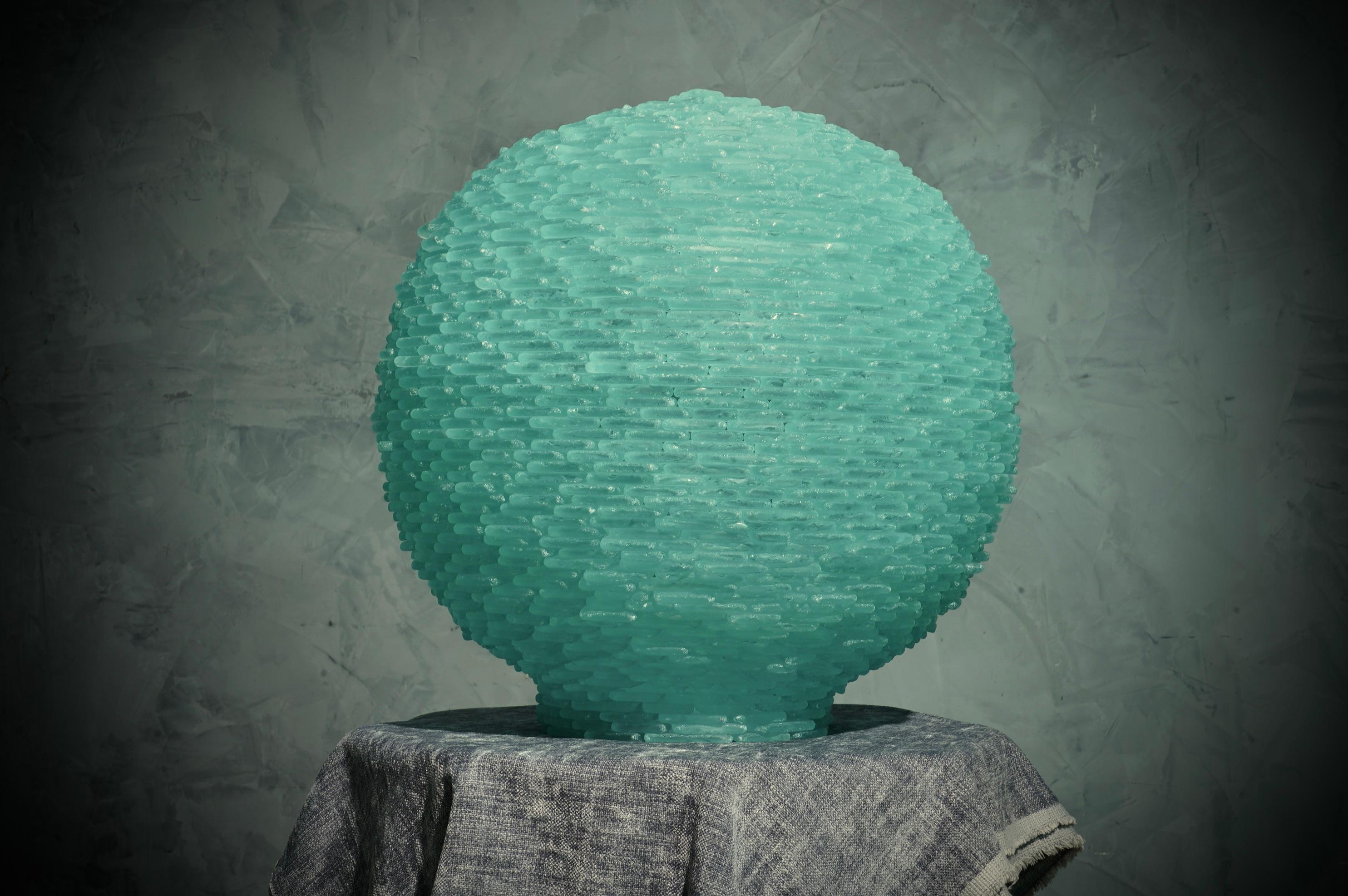 Lampadaire/lampe de bureau rond en verre d'art Lunar Globe de Murano, vert eau, 1970 en vente 2