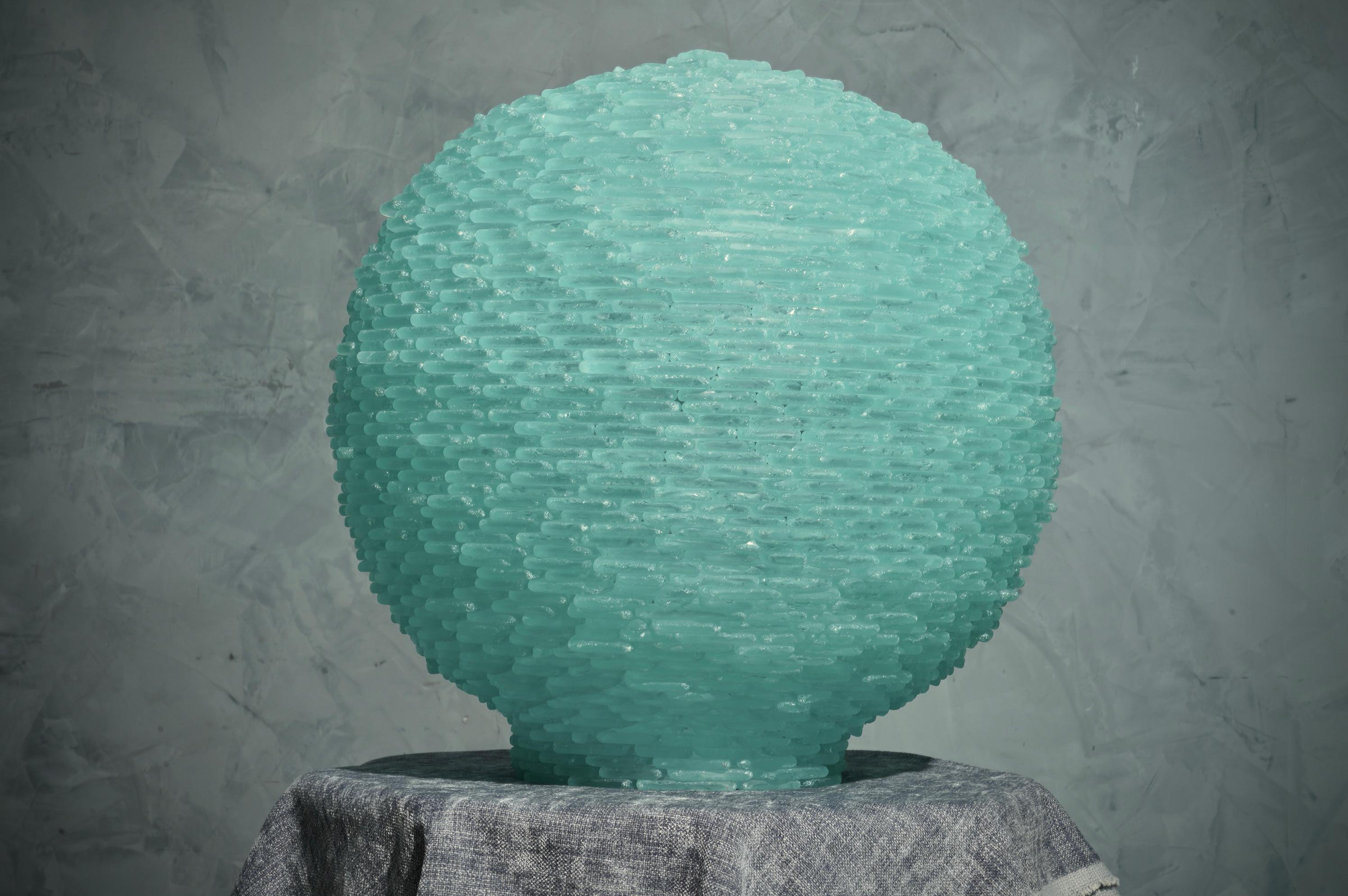 Murano Lunar Globe Art glass Round Water Green Color Floor / Table Lamp, 2020 For Sale 3