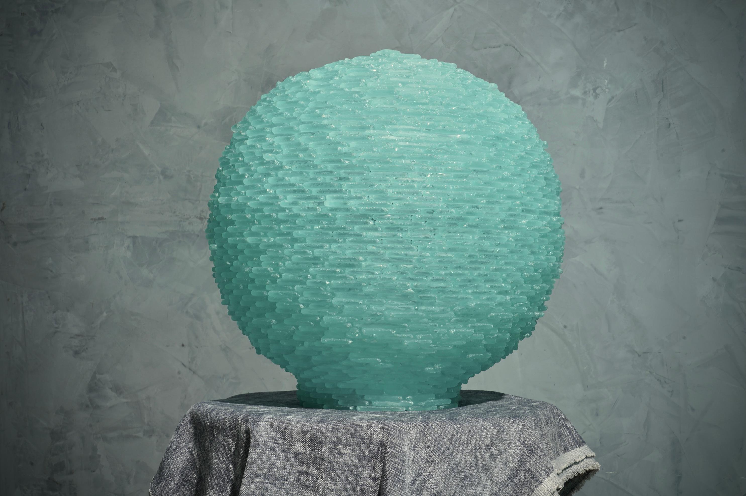 Murano Lunar Globe Art glass Round Water Green Color Floor / Table Lamp, 2020 For Sale 1