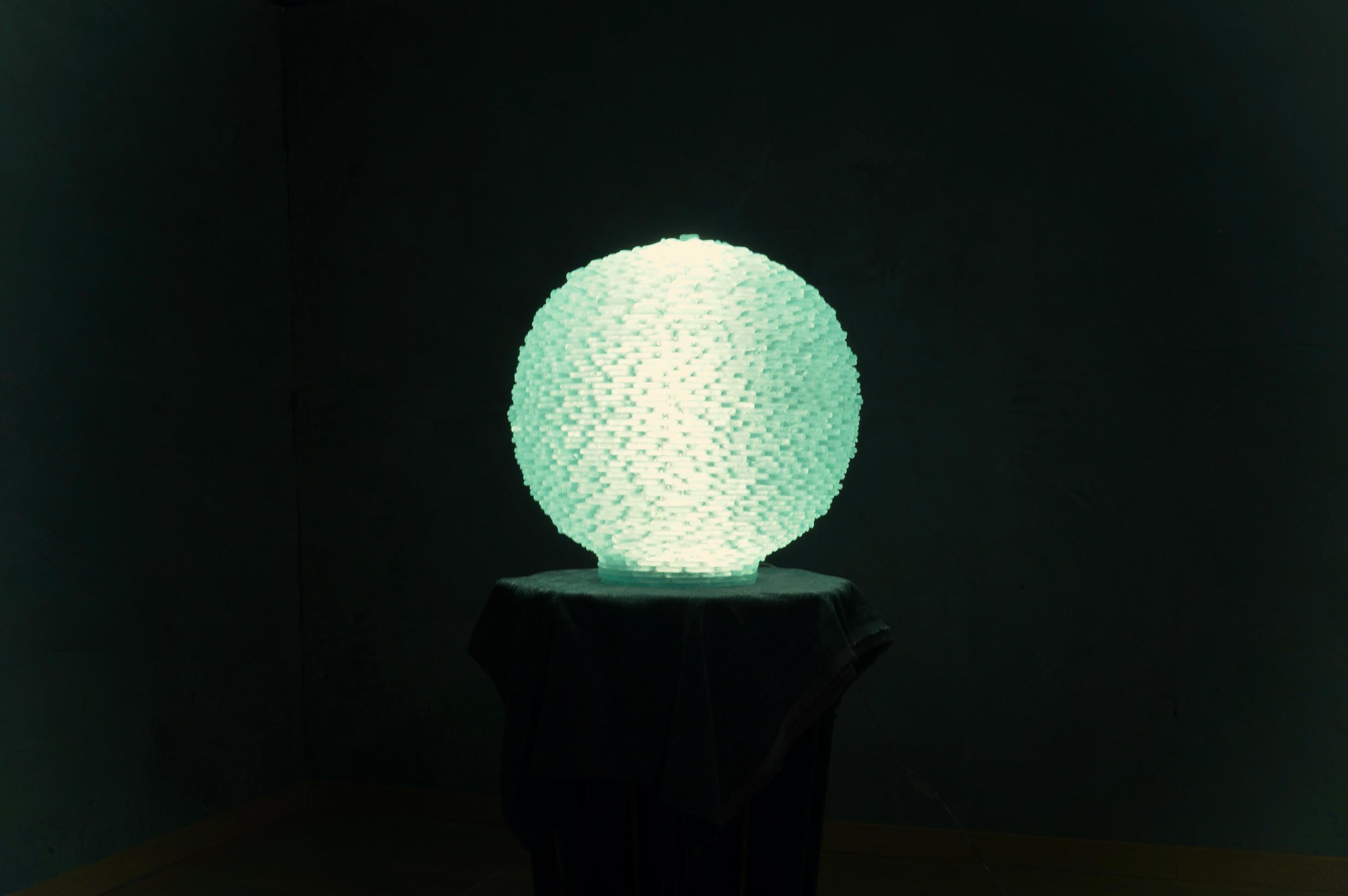 Murano Lunar Globe Art glass Round Water Green Color Floor / Table Lamp, 2020 For Sale 2