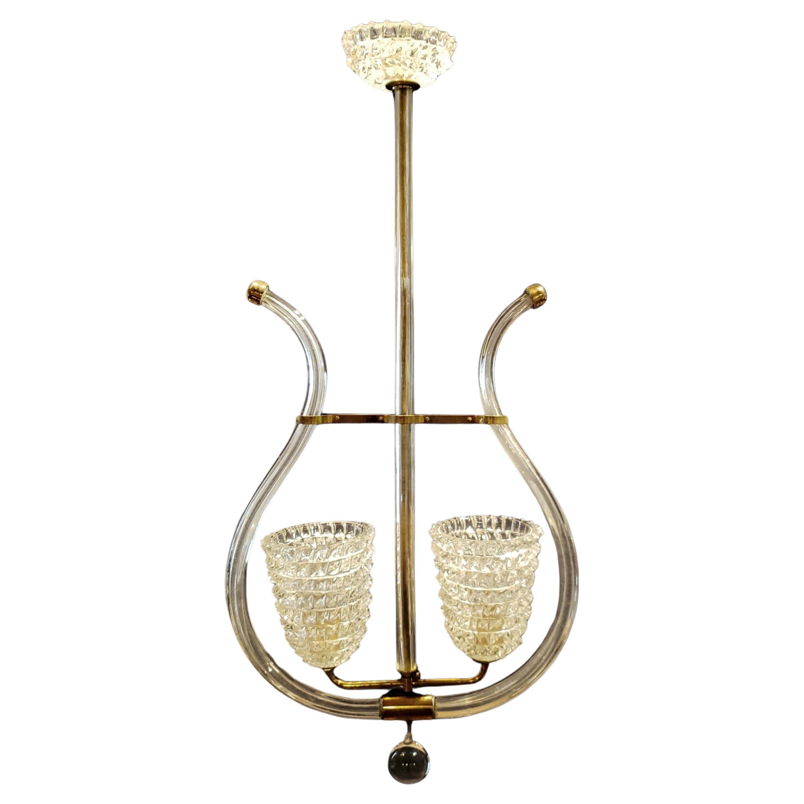 Murano Lyre Crystal Poles & 2 Rostrato Cams Pendant Light For Sale
