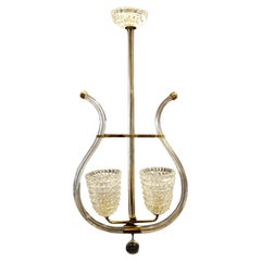 Used Murano Lyre Crystal Poles & 2 Rostrato Cams Pendant Light