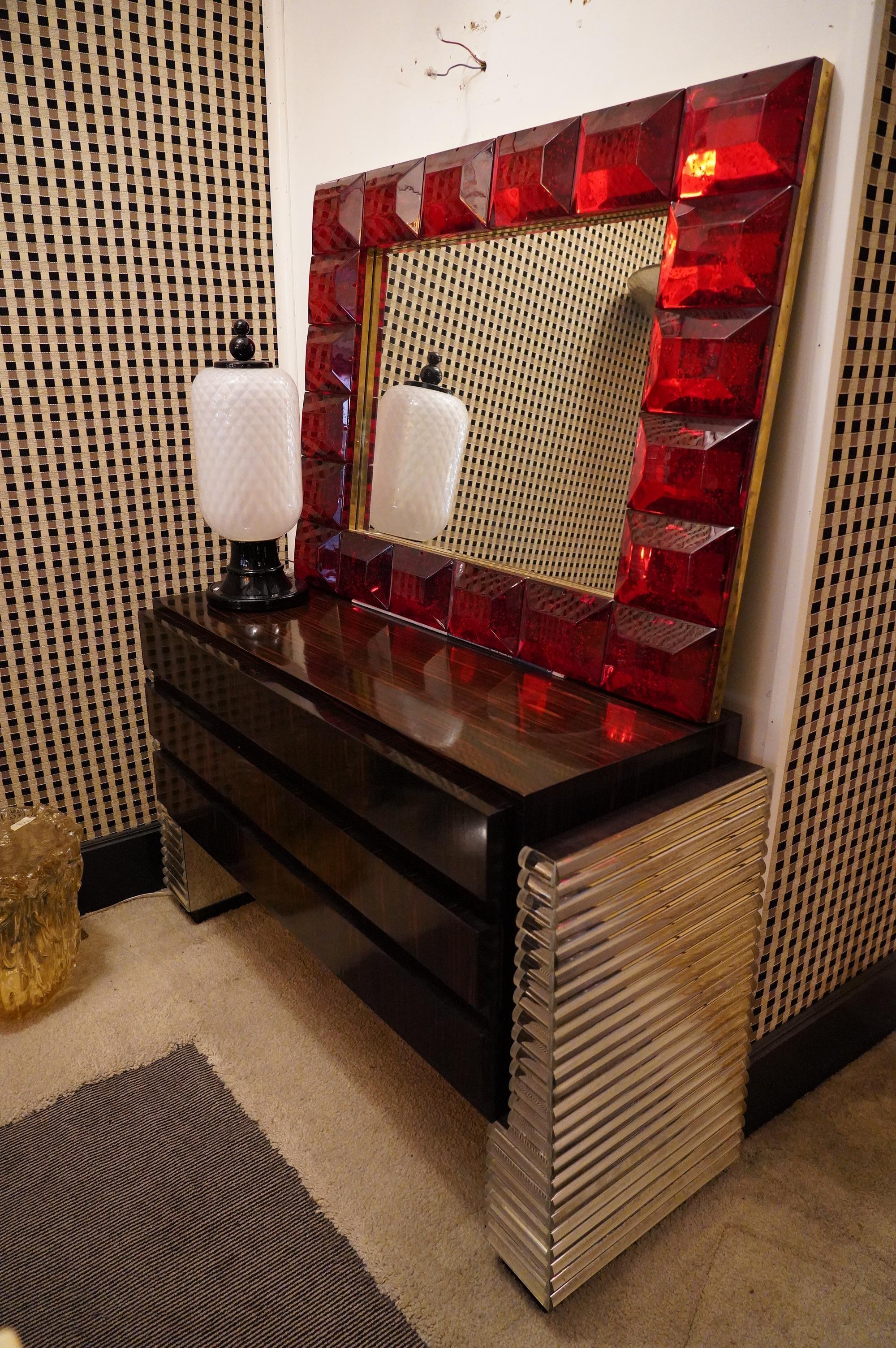 Murano Macassar and Mirrored Glass Italian Midcentury Chests of Drawers, 1950 In Excellent Condition In Rome, IT