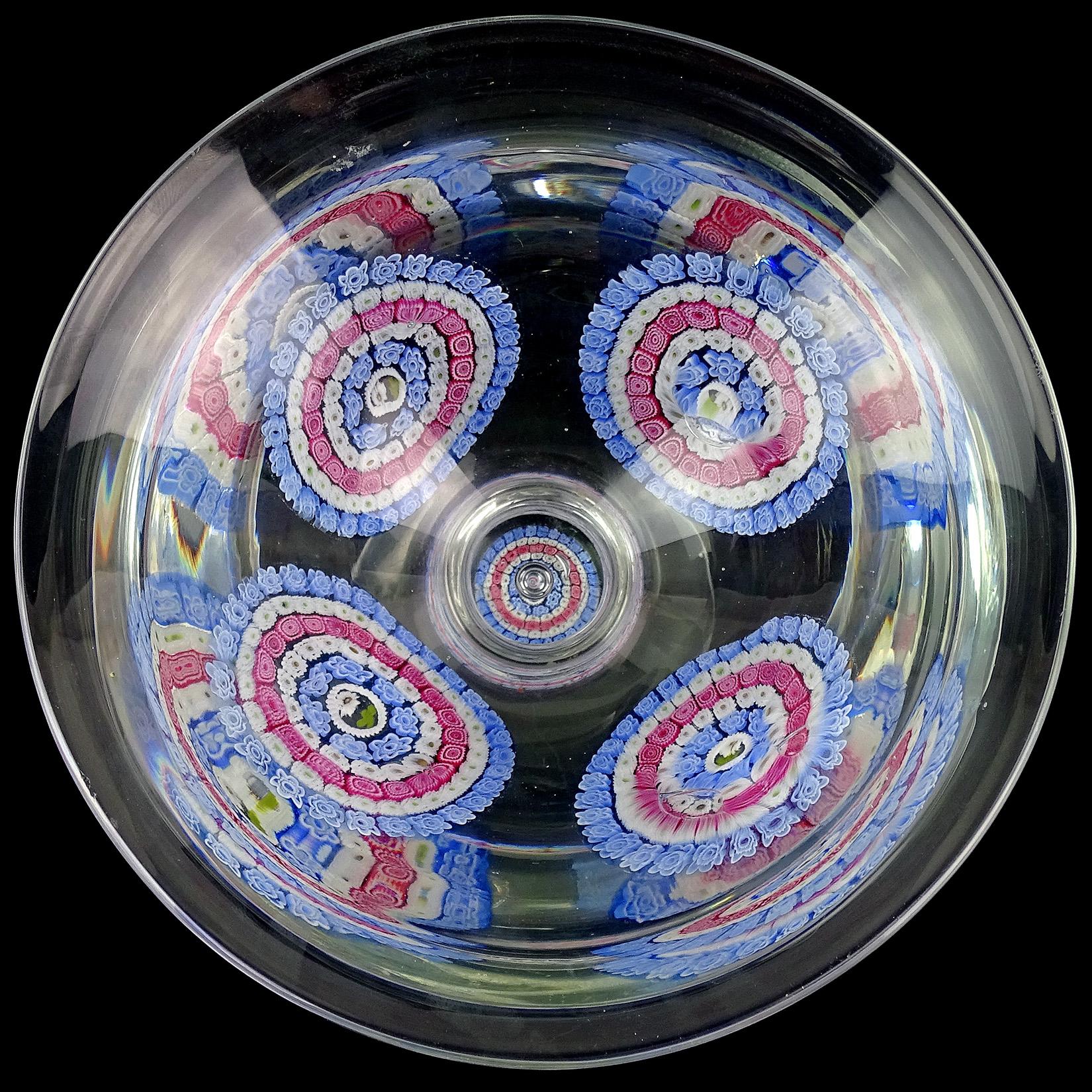 Mid-Century Modern Murano Mandala Millefiori Flower Mosaic Italian Art Glass Footed Bowl Vase