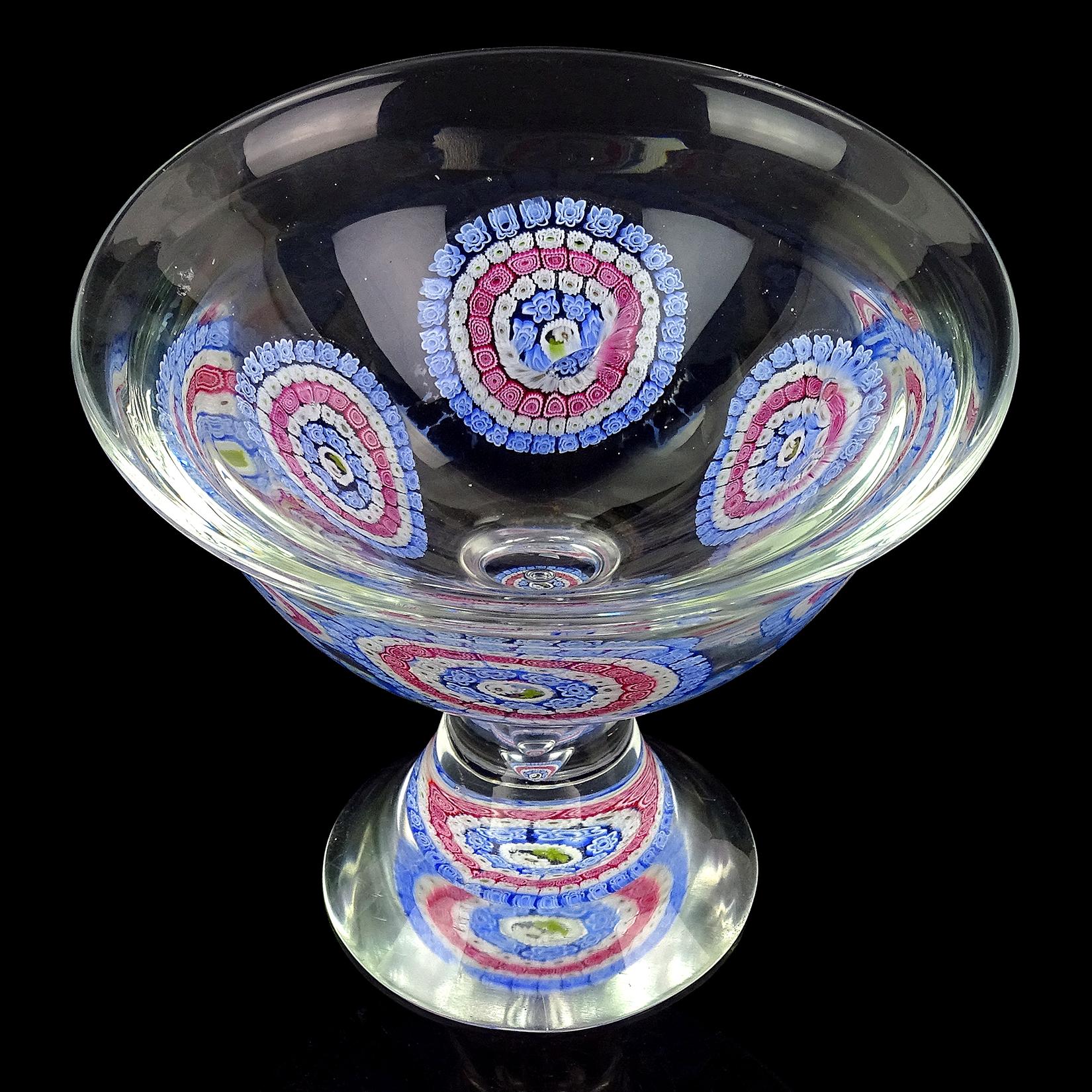 Hand-Crafted Murano Mandala Millefiori Flower Mosaic Italian Art Glass Footed Bowl Vase