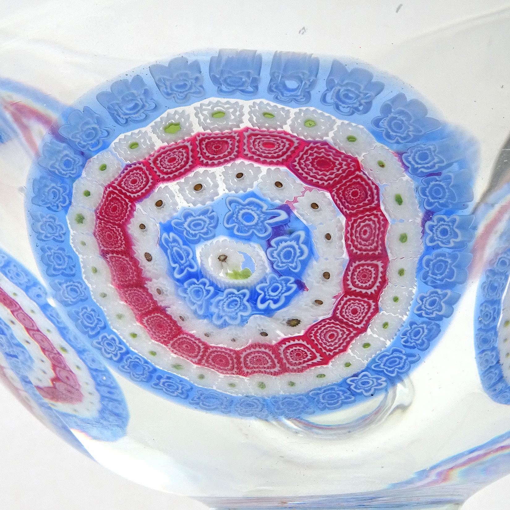 20th Century Murano Mandala Millefiori Flower Mosaic Italian Art Glass Footed Bowl Vase