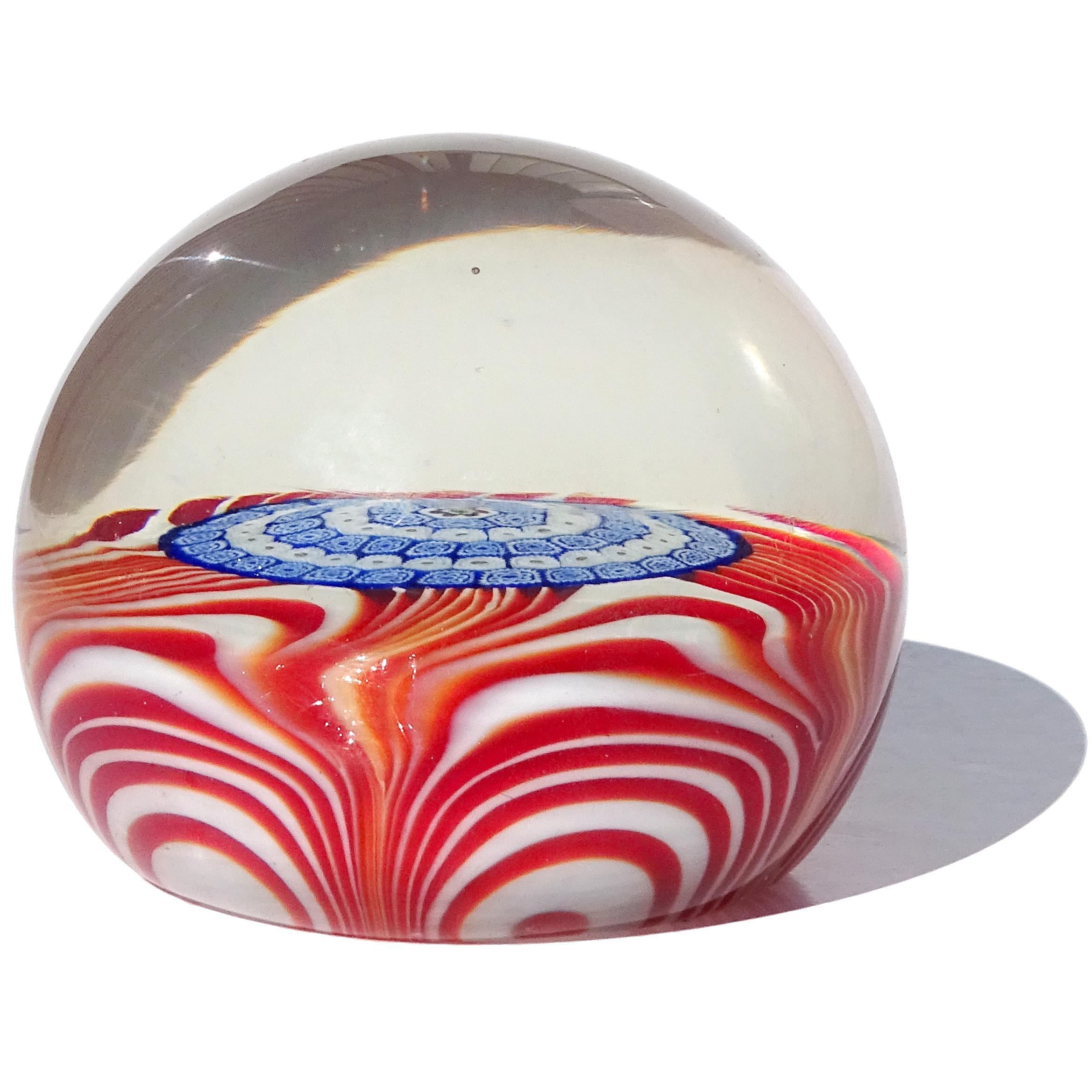 Pisapapeles de cristal artístico italiano Murano Mandala Flor Millefiori Mosaico Remolino Rojo Italiano en venta