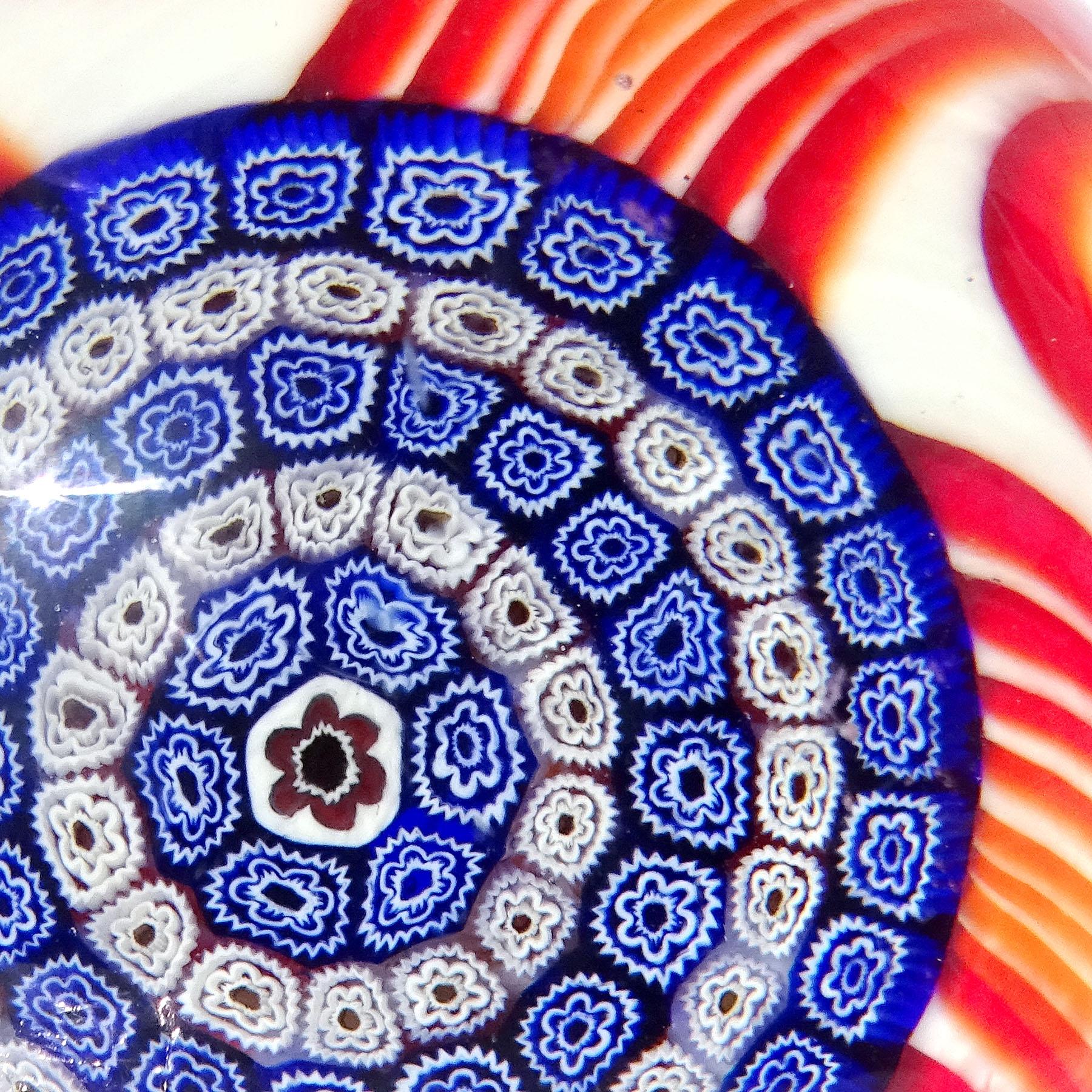 Pisapapeles de cristal artístico italiano Murano Mandala Flor Millefiori Mosaico Remolino Rojo Hecho a mano en venta