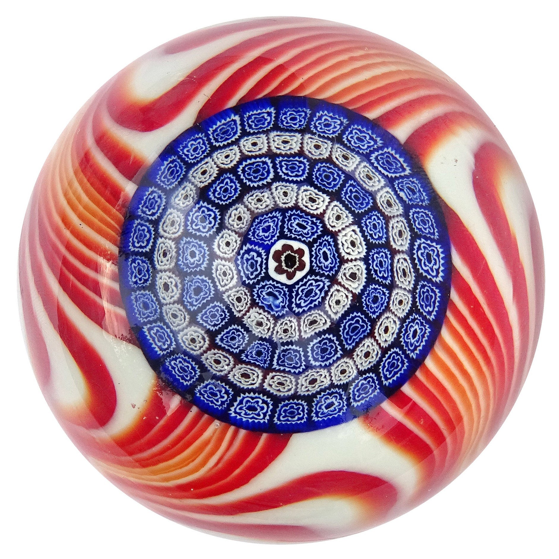 Murano Mandala Millefiori Fiore Mosaico Vortice Rosso Fermacarte in Vetro d'Arte Italiano