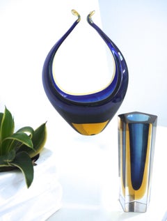 Murano Mandruzatto Faceted Pillar Vase and Murano Sommerso Sculpture, 1960
