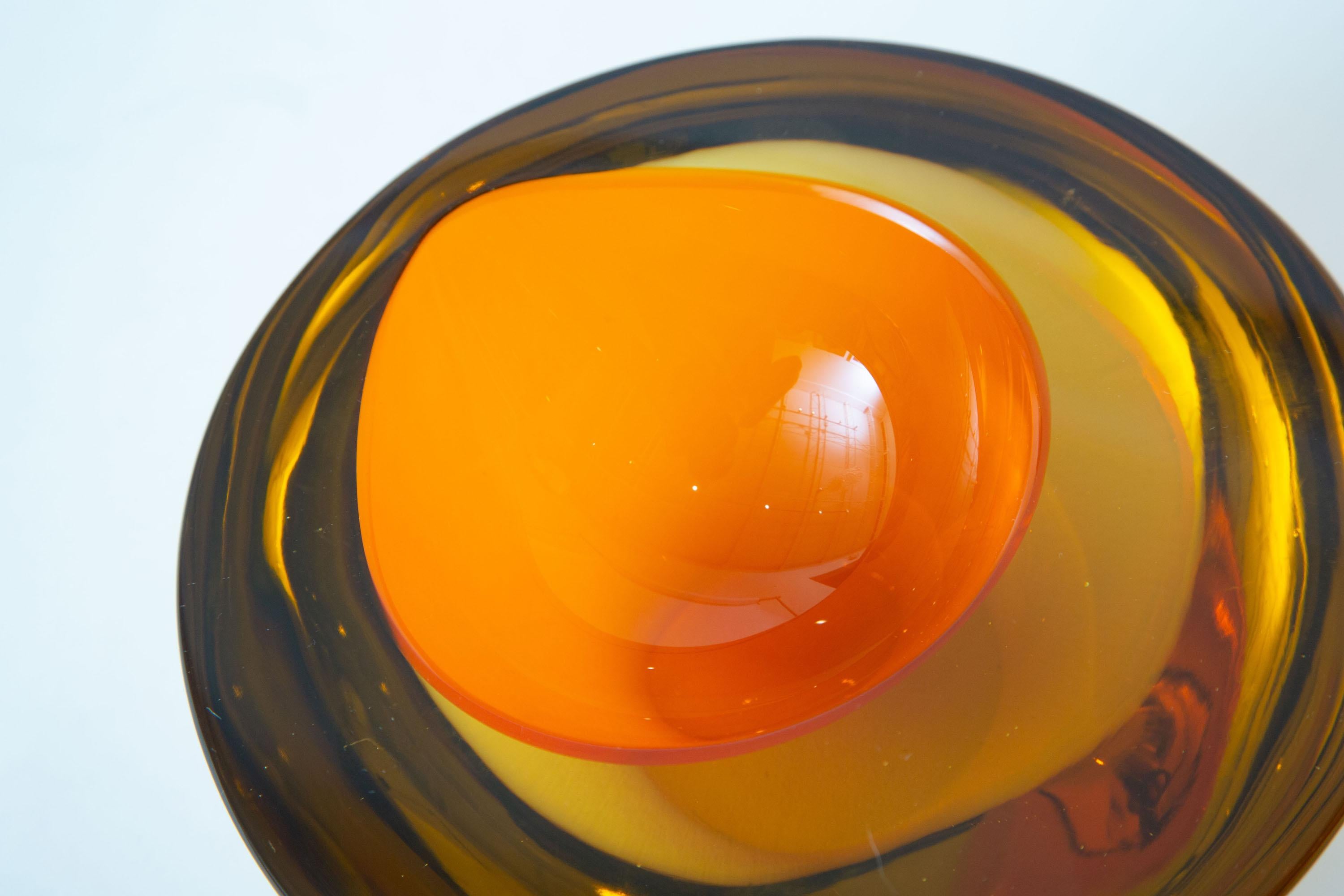 Murano Mandruzzato Orange and Amber Yellow Sommerso Geode Glass Bowl Vintage 4
