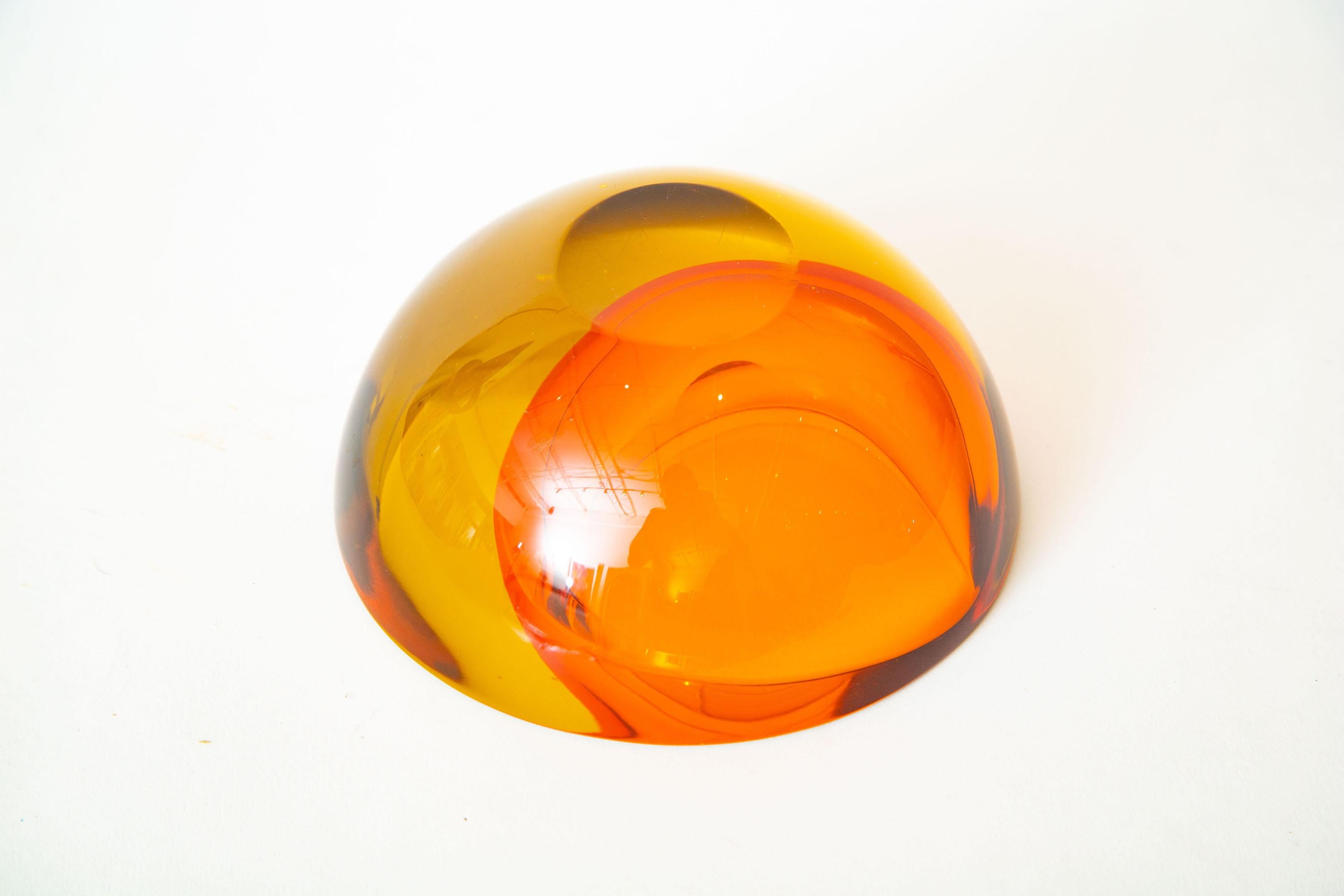 Murano Mandruzzato Orange and Amber Yellow Sommerso Geode Glass Bowl Vintage 7
