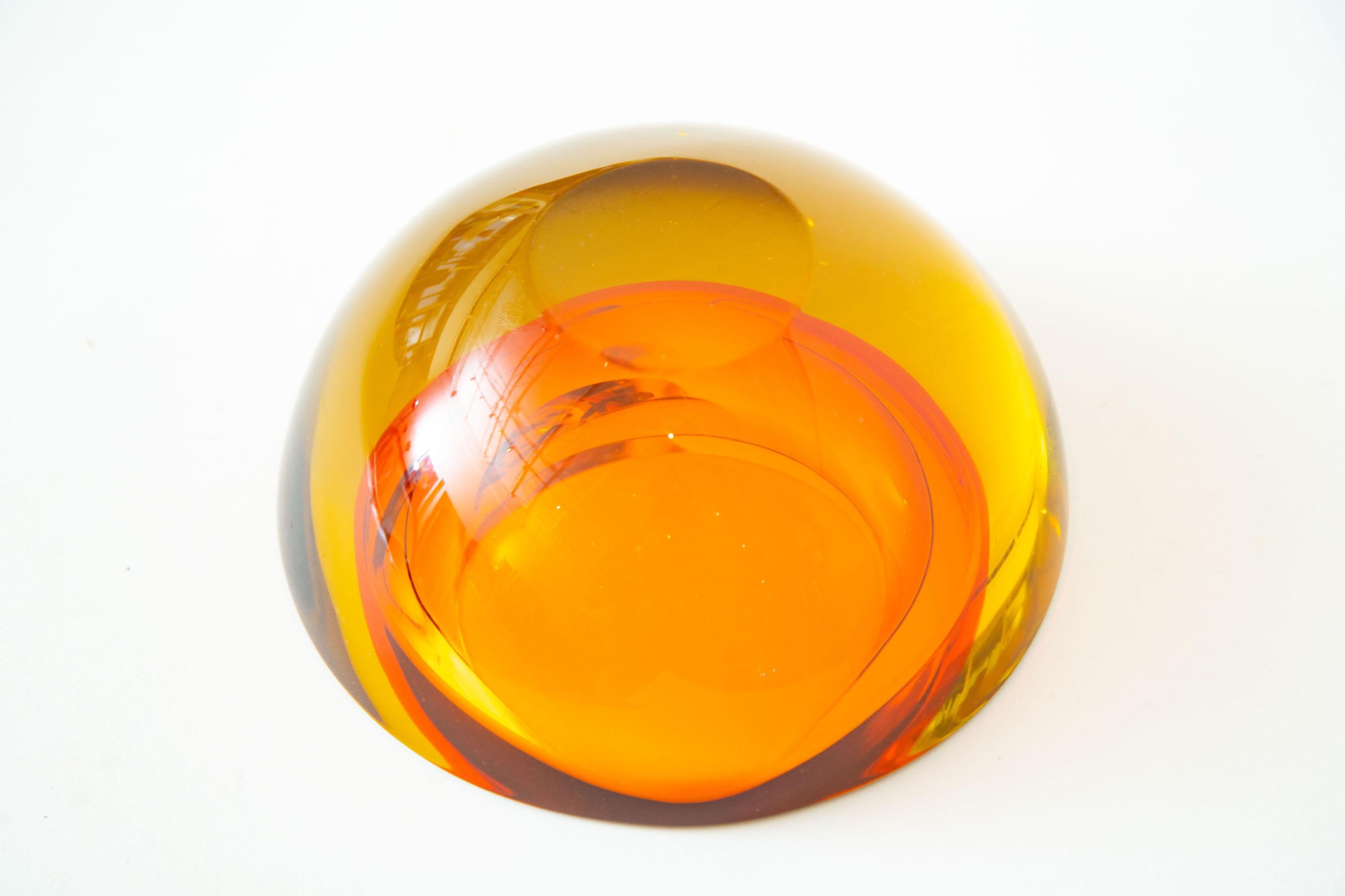 Murano Mandruzzato Orange and Amber Yellow Sommerso Geode Glass Bowl Vintage 8