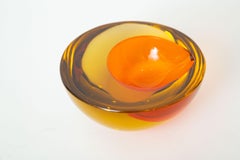 Murano Mandruzzato Orange und Bernstein Gelb Sommerso Geode Glasschale Vintage