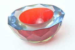 Vintage Murano Mandruzzato Diamond Faceted Glass Geode Bowl Sommerso Red, Blue