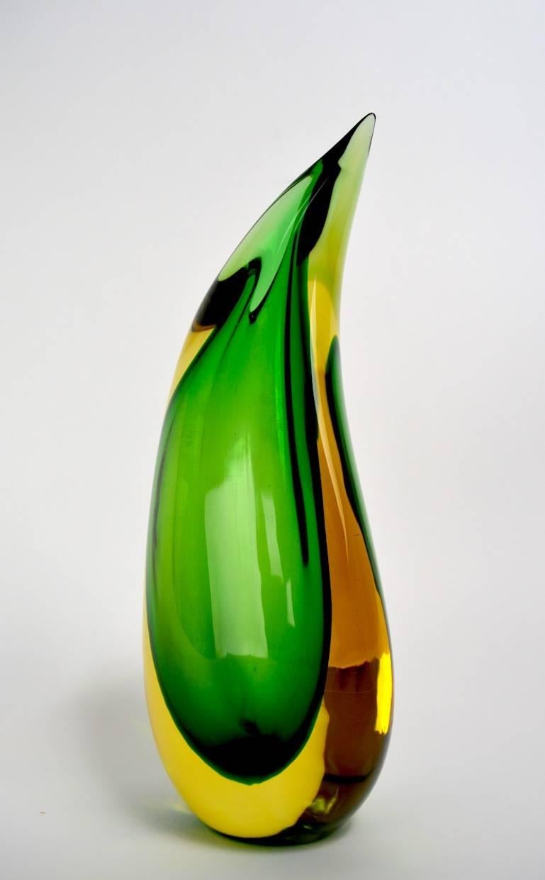 20th Century Murano Mandruzzato Vase Sommerso Technique Green and Yellow