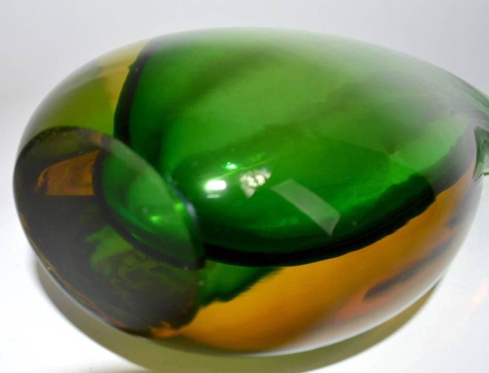 Art Glass Murano Mandruzzato Vase Sommerso Technique Green and Yellow