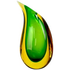 Murano Mandruzzato Vase Sommerso Technique Green and Yellow
