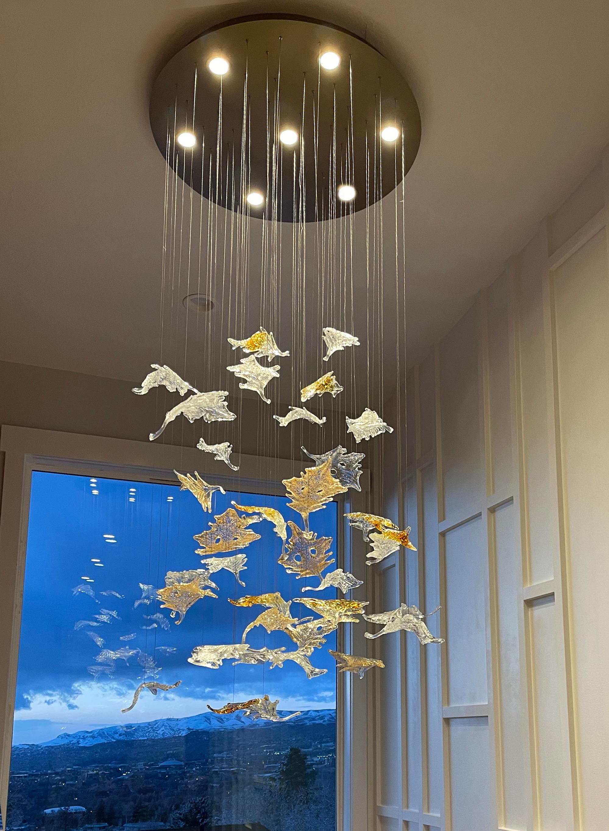 Murano Glass Murano Maple Leaves Chandelier in Cognac Glass Color. Multiple Design options. For Sale